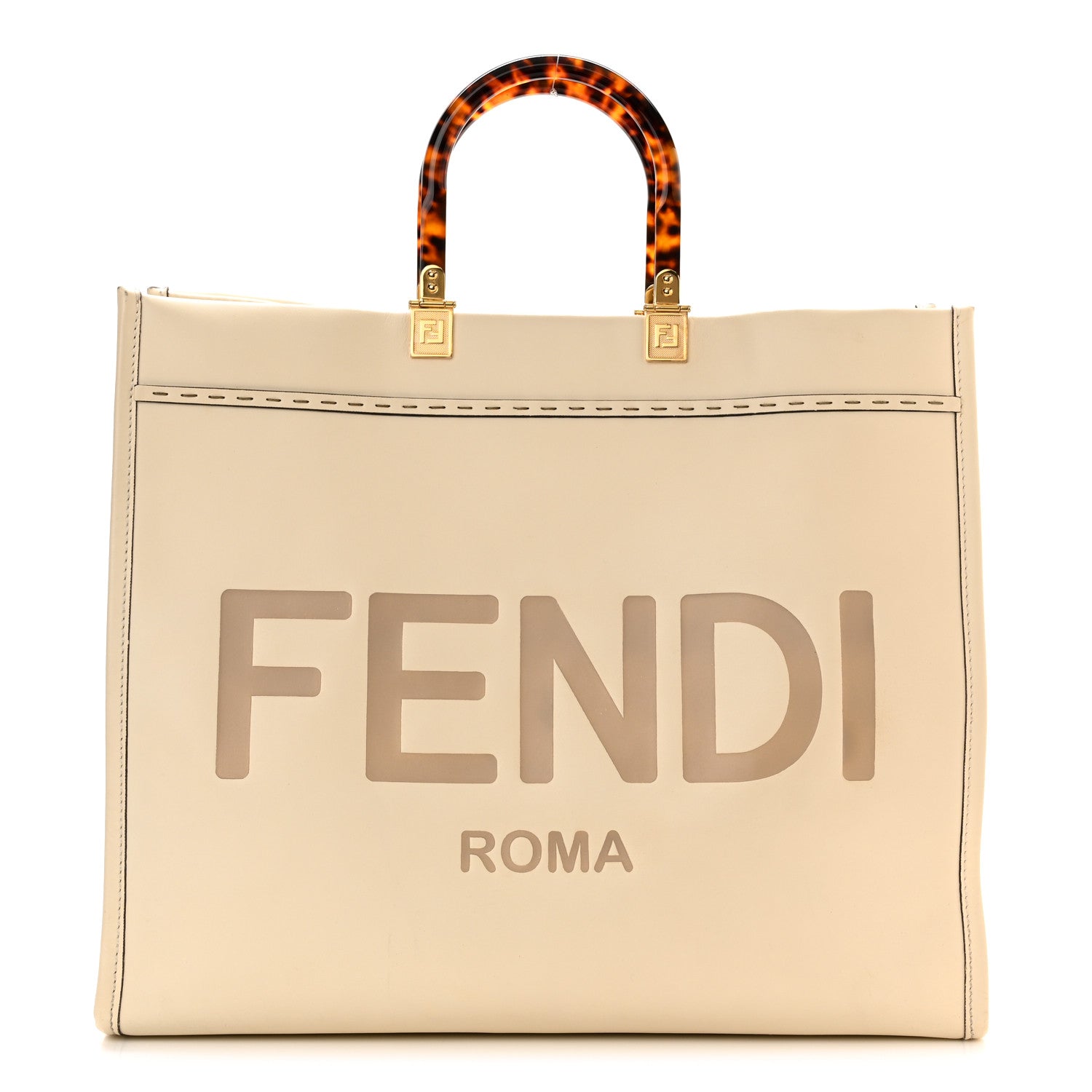 Fendi Vitello King Plexiglass Logo Embossed Large Fendi Sunshine Shopper Tote White Ice 1 of 10