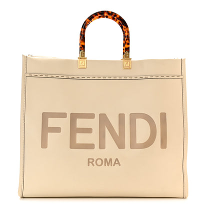 Fendi Vitello King Plexiglass Logo Embossed Large Fendi Sunshine Shopper Tote White Ice 1 of 10