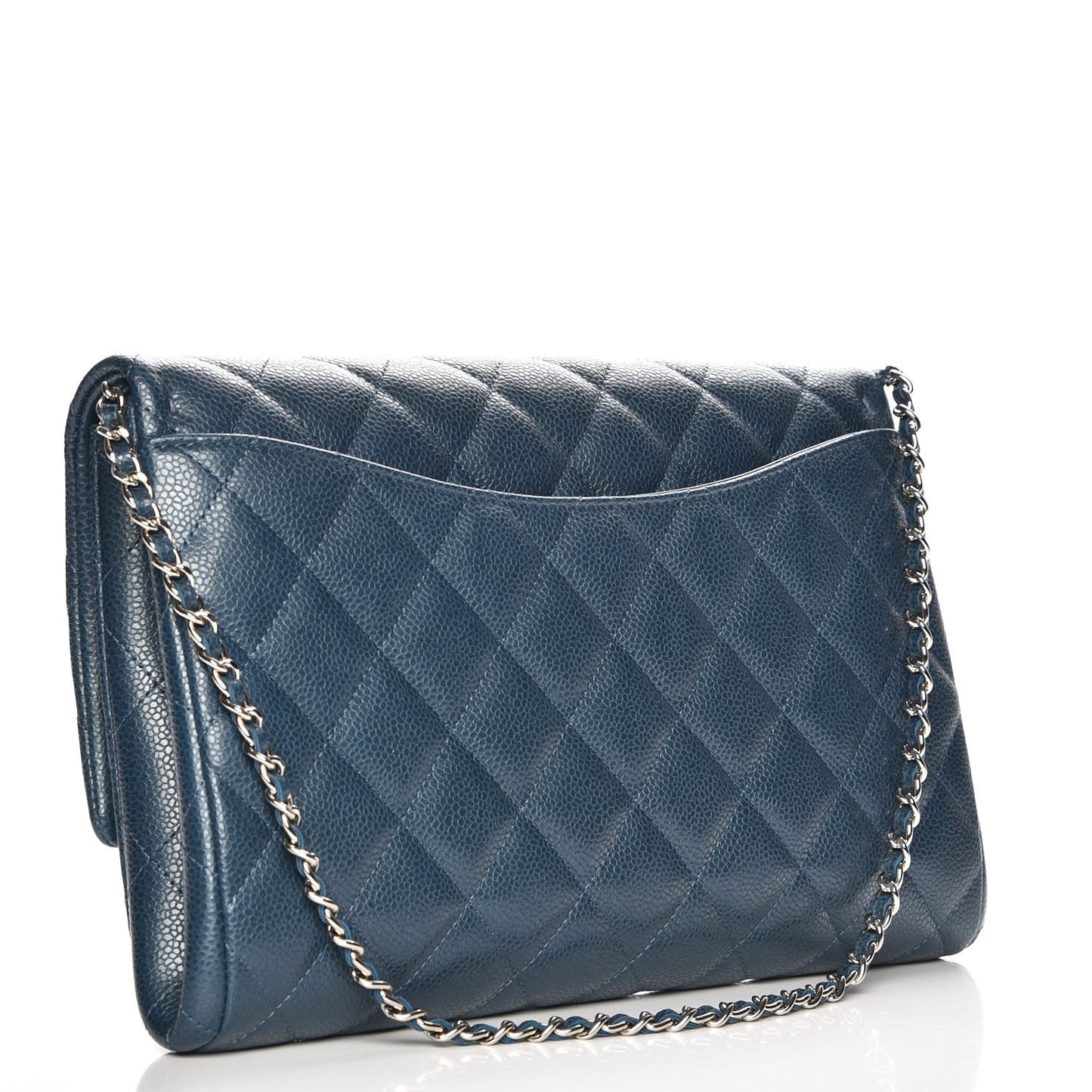 Iridescent Caviar Quilted Clutch With Chain Flap Blue