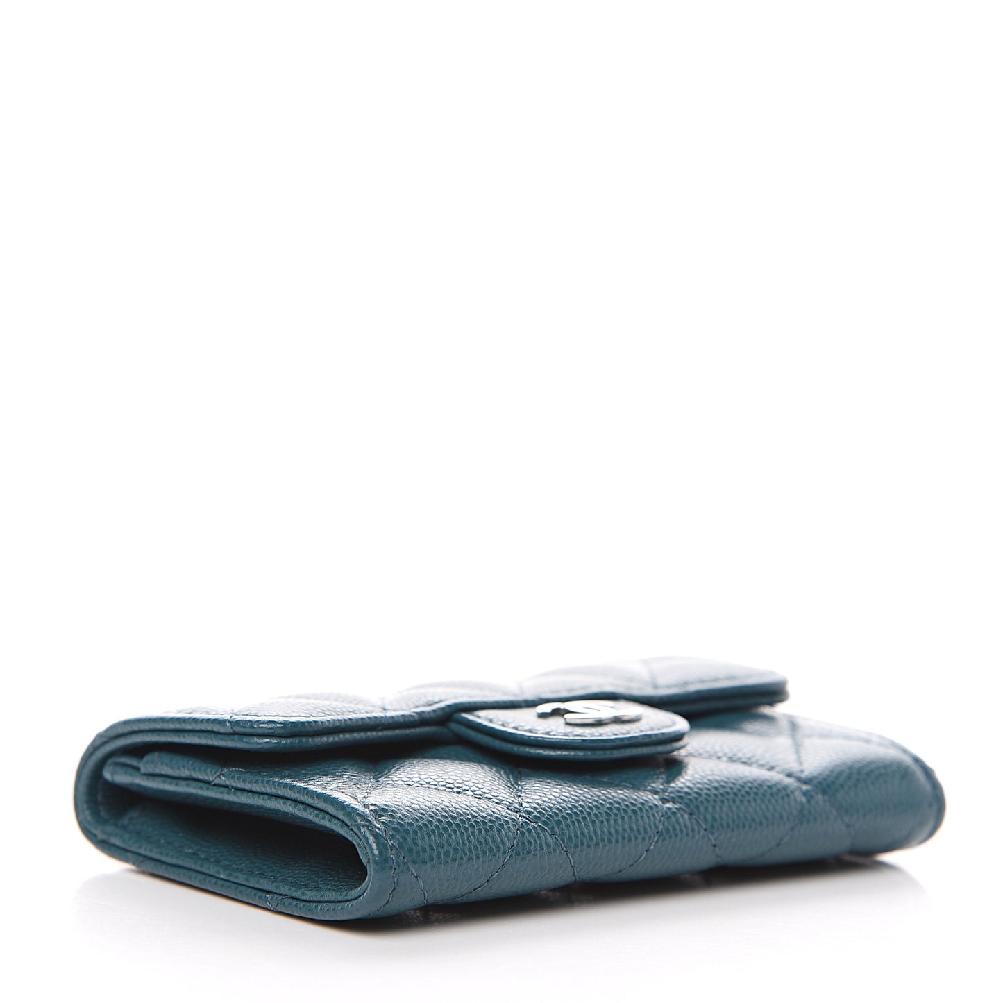 Caviar Quilted Flap Card Holder Dark Turquoise