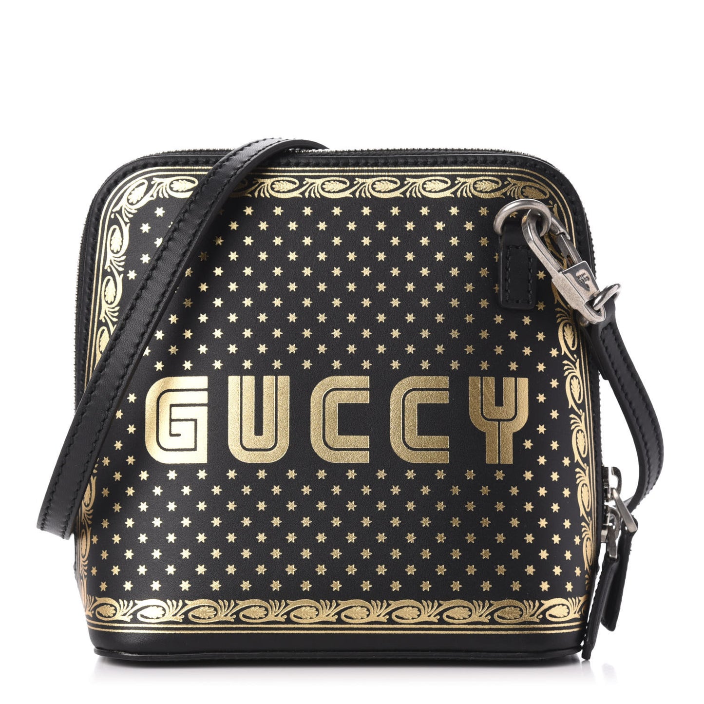 X SEGA Calfskin GUCCY Stars Mini Dome Shoulder Bag Black Gold