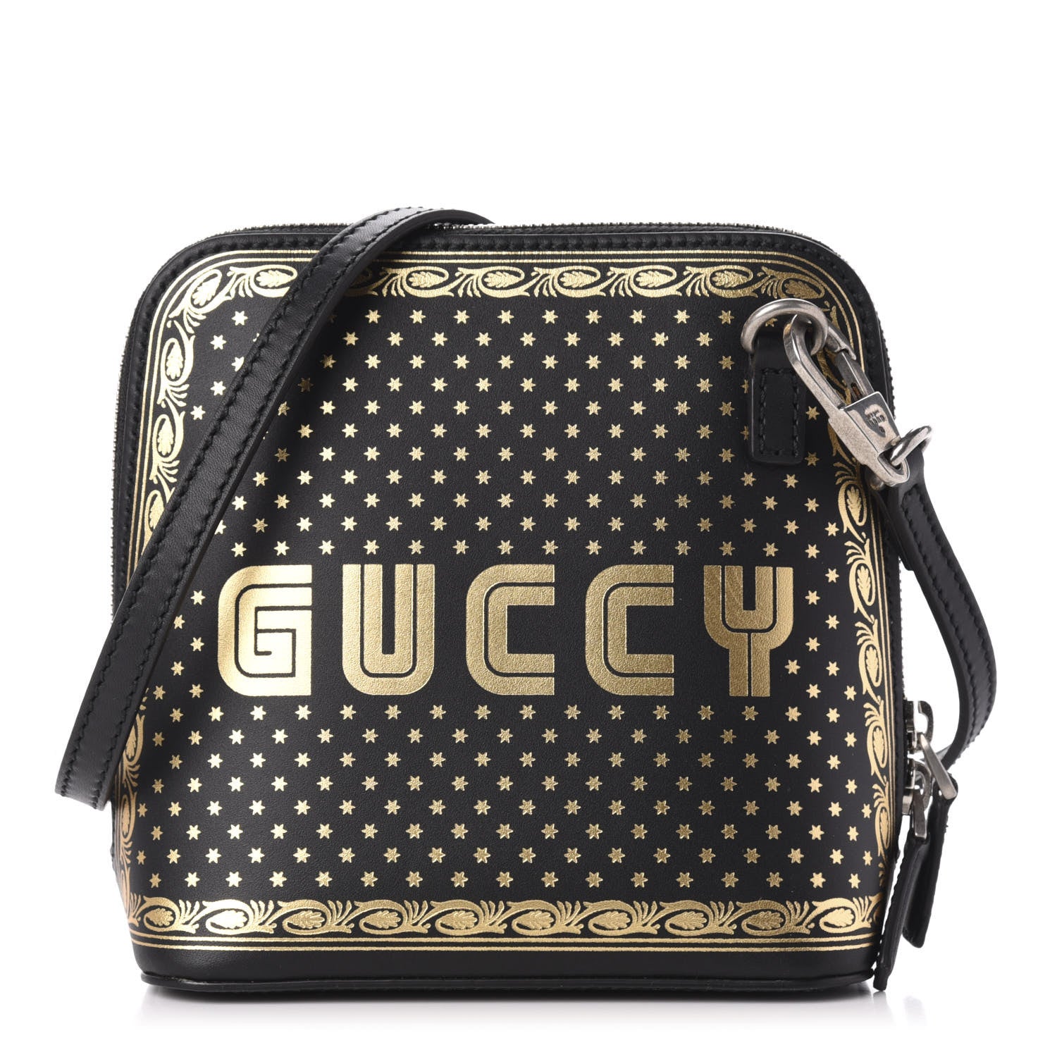 Gucci X SEGA Calfskin GUCCY Stars Mini Dome Shoulder Bag Black Gold 1 of 10