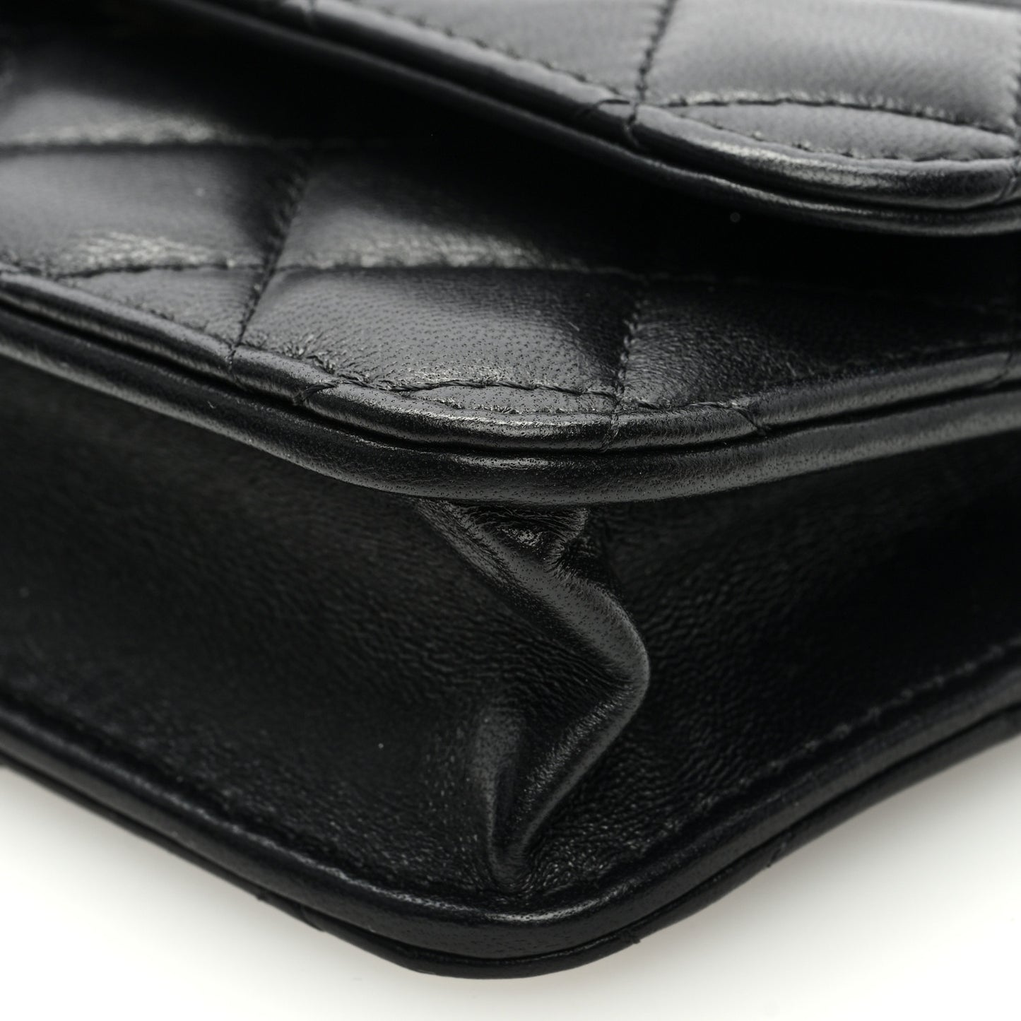 Lambskin Quilted Sweet Camellia Flap Phone Holder With Chain Black