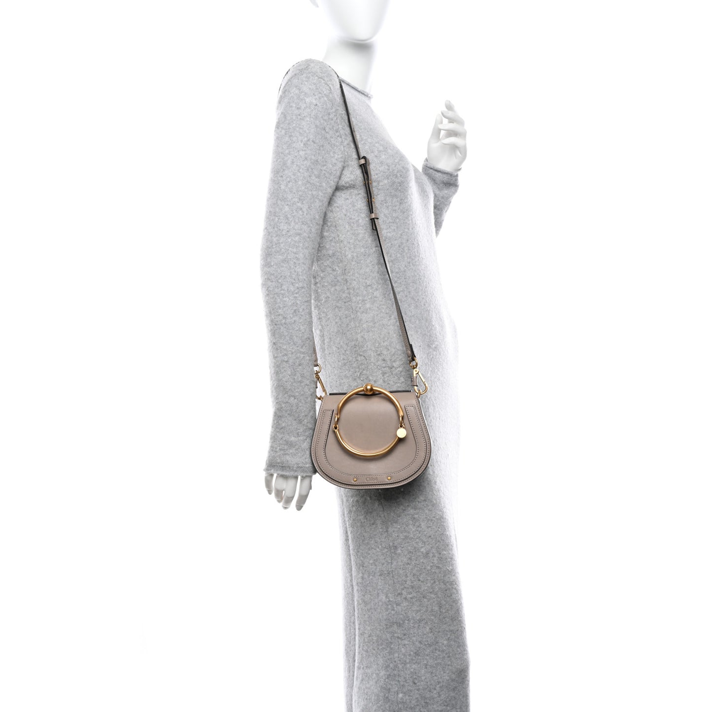 Calfskin Suede Small Nile Bracelet Bag Motty Grey