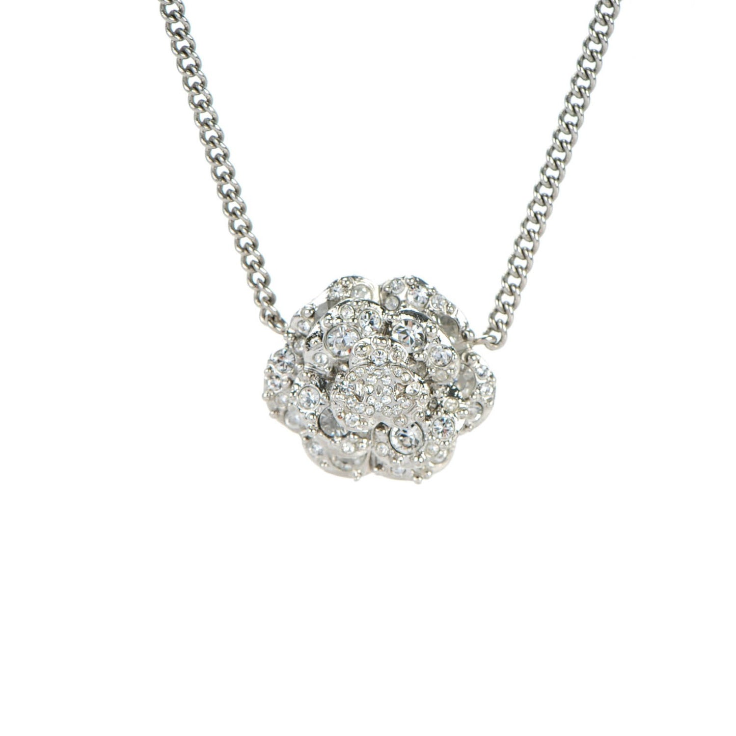 Crystal Camellia CC Necklace Silver