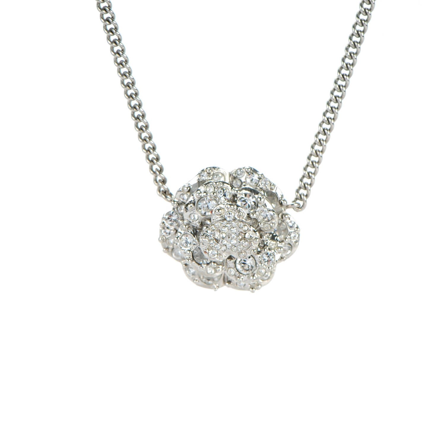 Chanel Crystal Camellia CC Necklace Silver 3 of 5