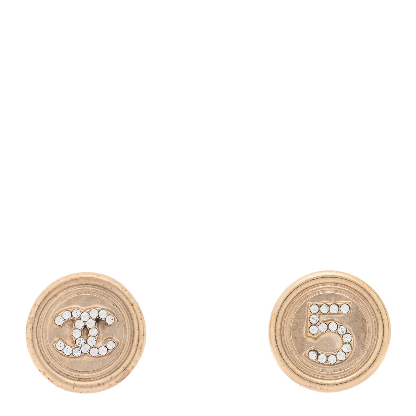 Crystal CC No 5 Round Earrings Gold