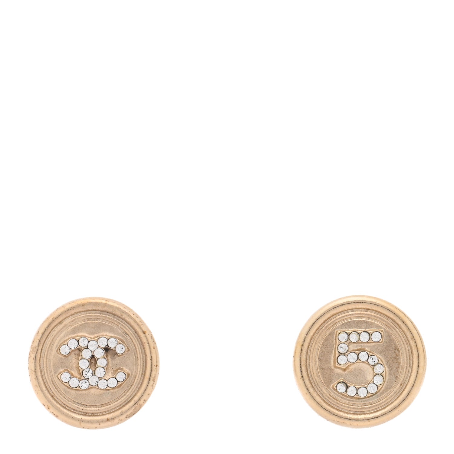 Chanel Crystal CC No 5 Round Earrings Gold 1 of 5