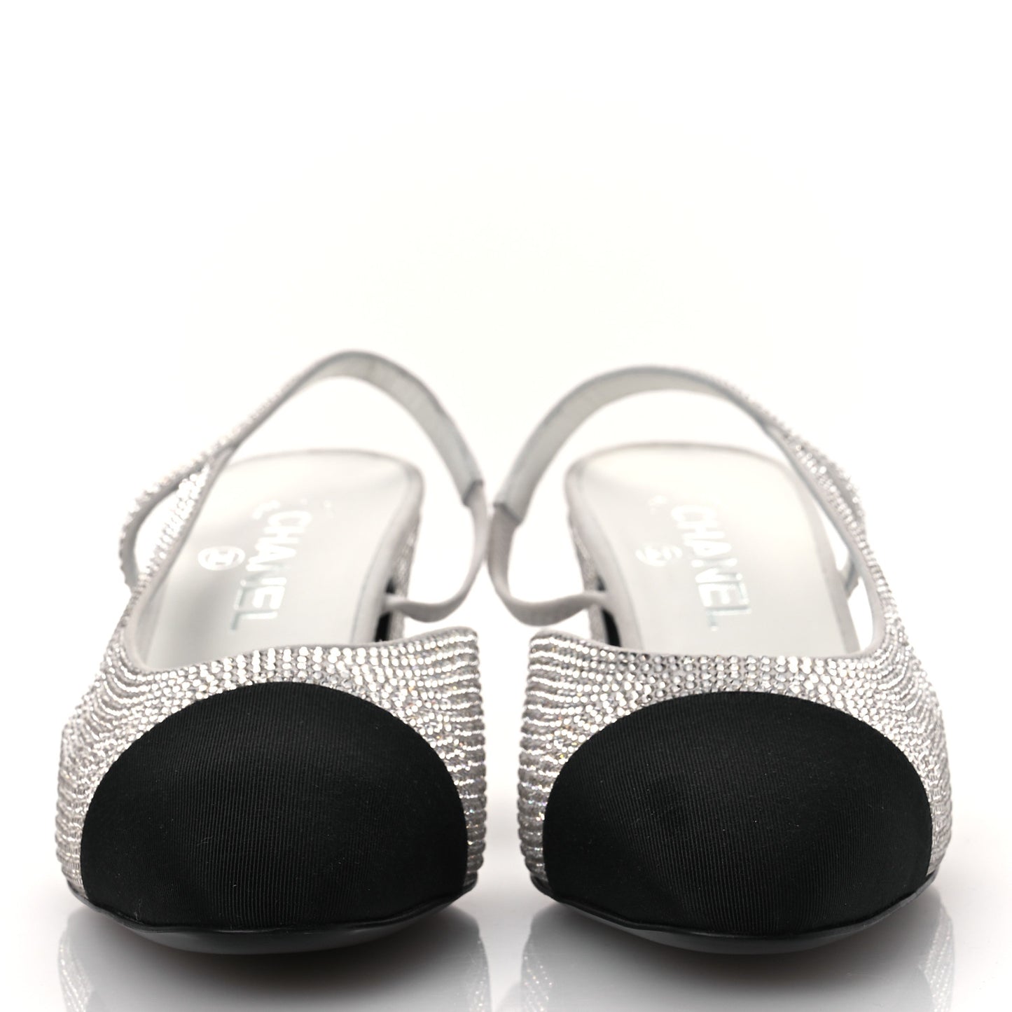 Strass Grosgrain Cap Toe CC Slingback Pumps 40.5 Silver Black