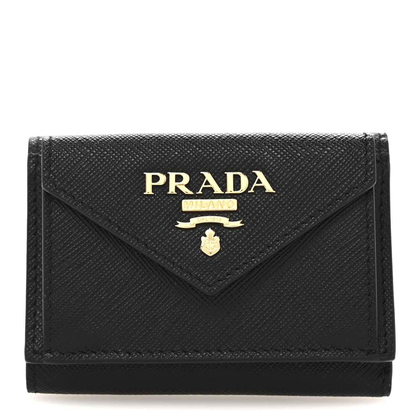 Saffiano Metal Tri-Fold Envelope Card Holder Wallet Black