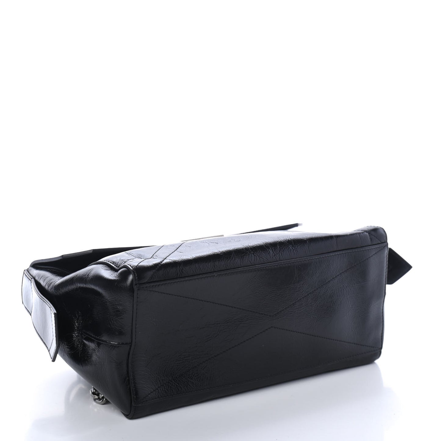 Creased Patent Calfskin Medium ID Flap Black