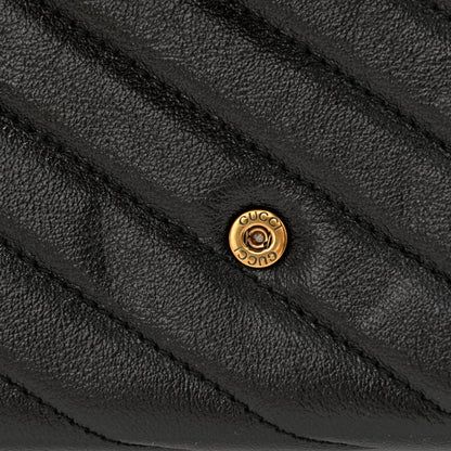 Gucci Vintage Effect Calfskin Matelasse Diagonal Torchon GG Marmont Chain Wallet Black Romantic Cherry 12 of 12