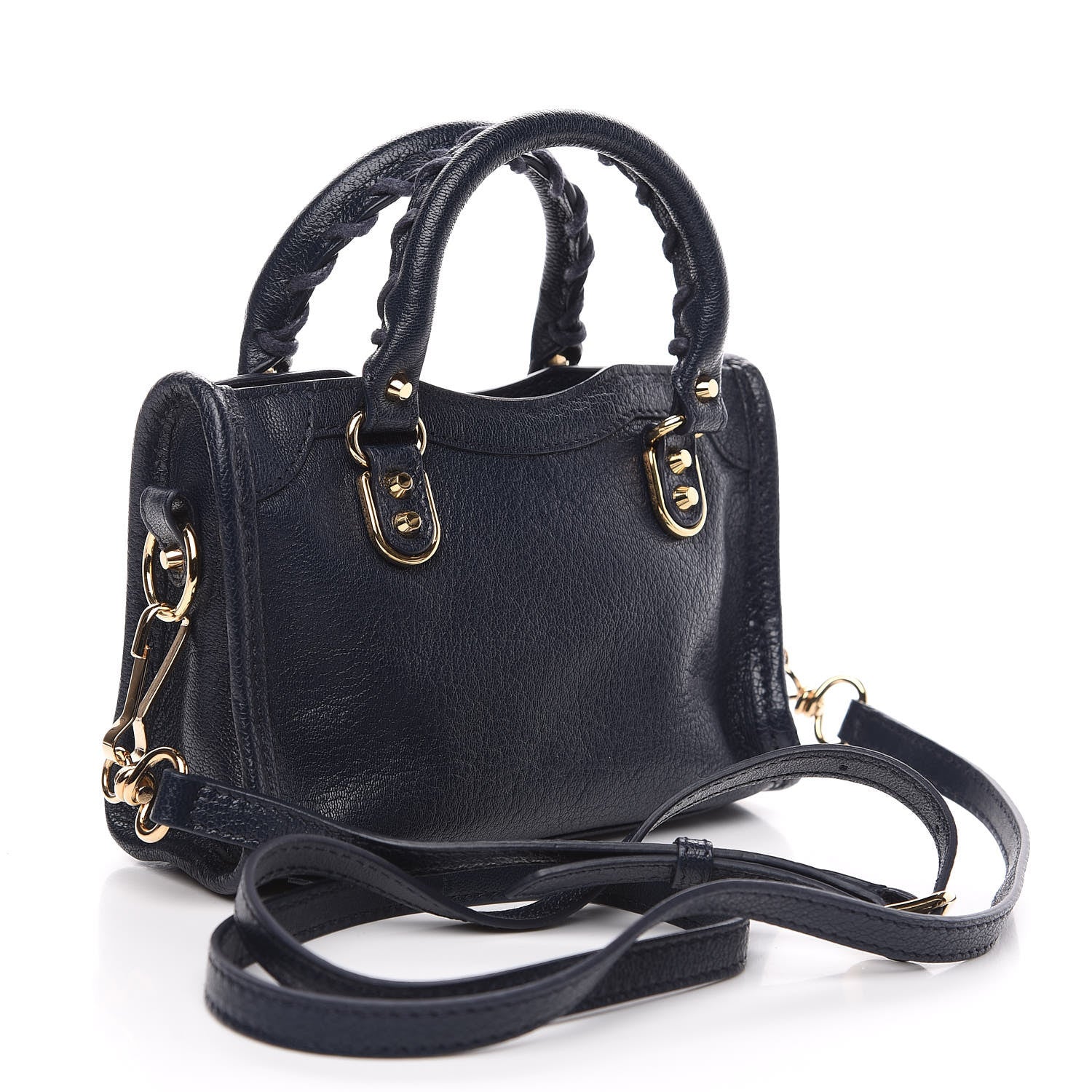 Balenciaga Chevre Gold Metallic Edge Hardware Nano City Bleu Nuit Dark Sea 2 of 8