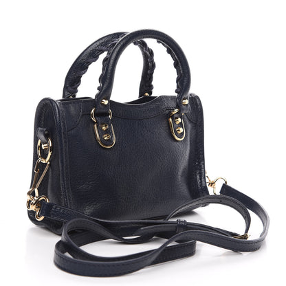 Balenciaga Chevre Gold Metallic Edge Hardware Nano City Bleu Nuit Dark Sea 2 of 8