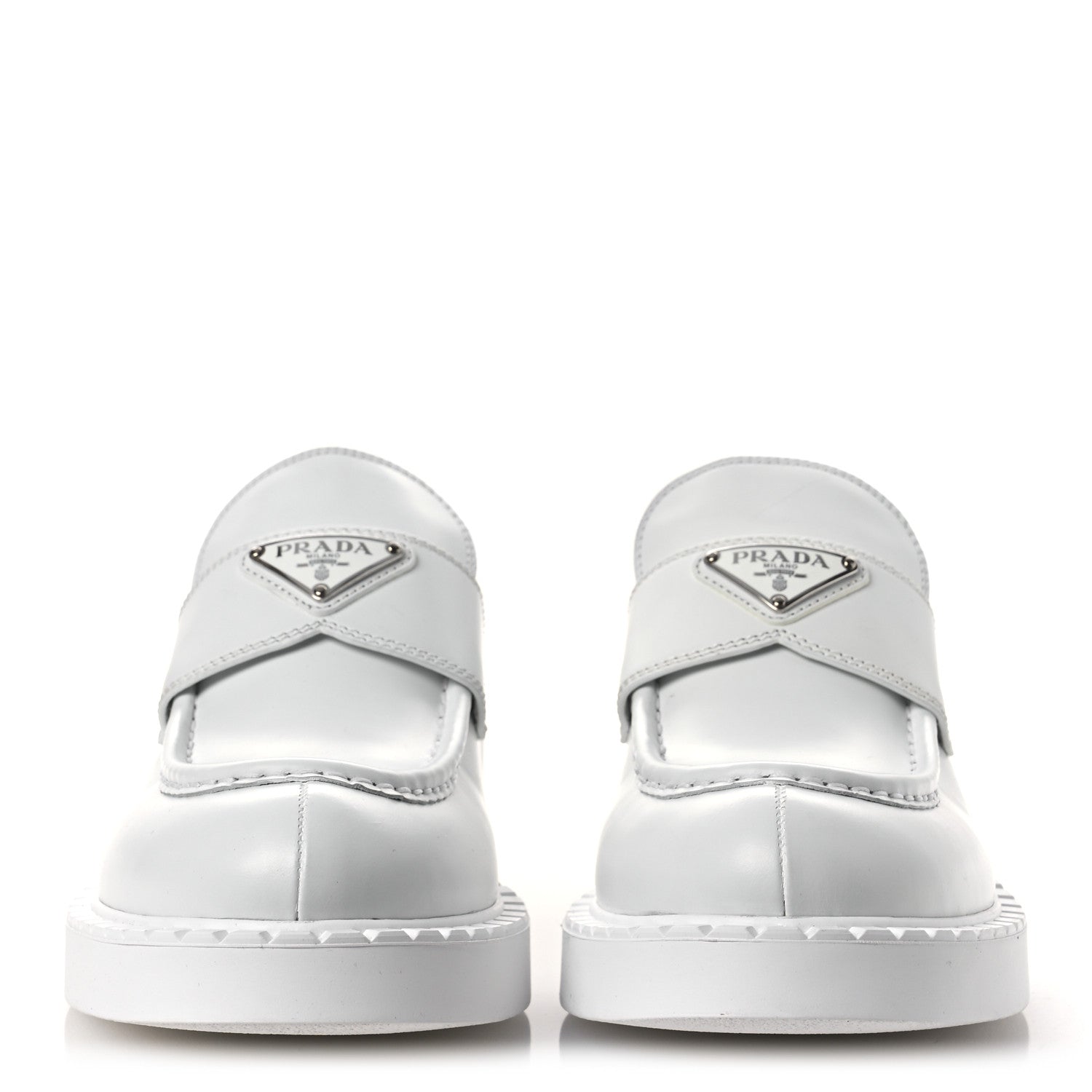 Prada Spazzolato Triangle 50mm Loafers 41 White 3 of 12