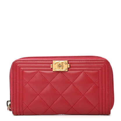 Chanel Lambskin Quilted Small Boy Zip Around Wallet Dark Red 1 of 4