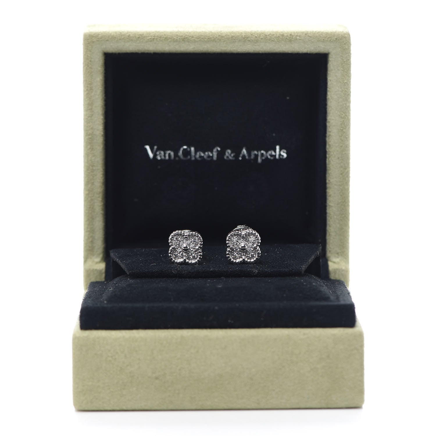 Van Cleef & Arpels 18K White Gold Diamond Sweet Alhambra Earrings 5 of 5