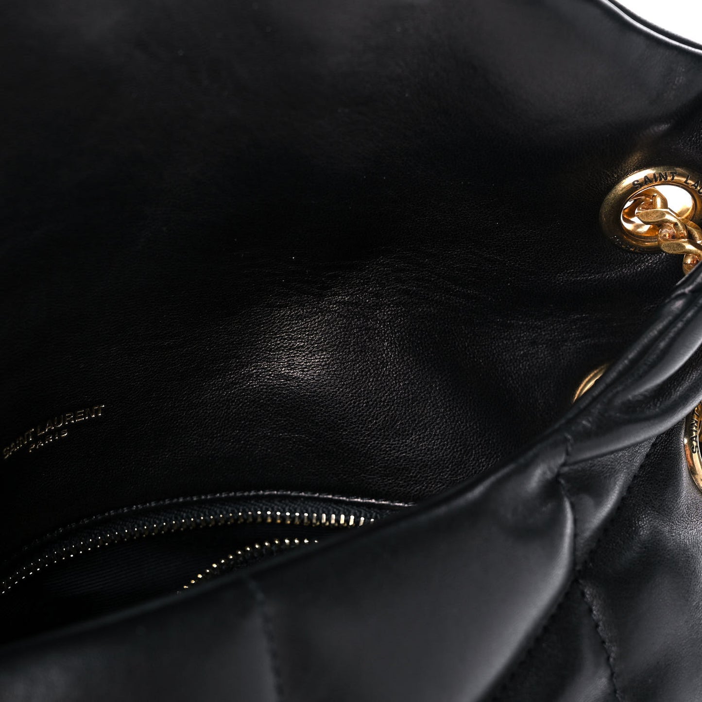 Lambskin Quilted Small Loulou Puffer Monogram Chain Satchel Black