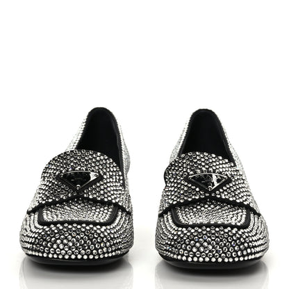 Prada Satin Crystal Metal Triangle Logo 45mm Block Heel Loafers 36.5 Cristal 2 of 7
