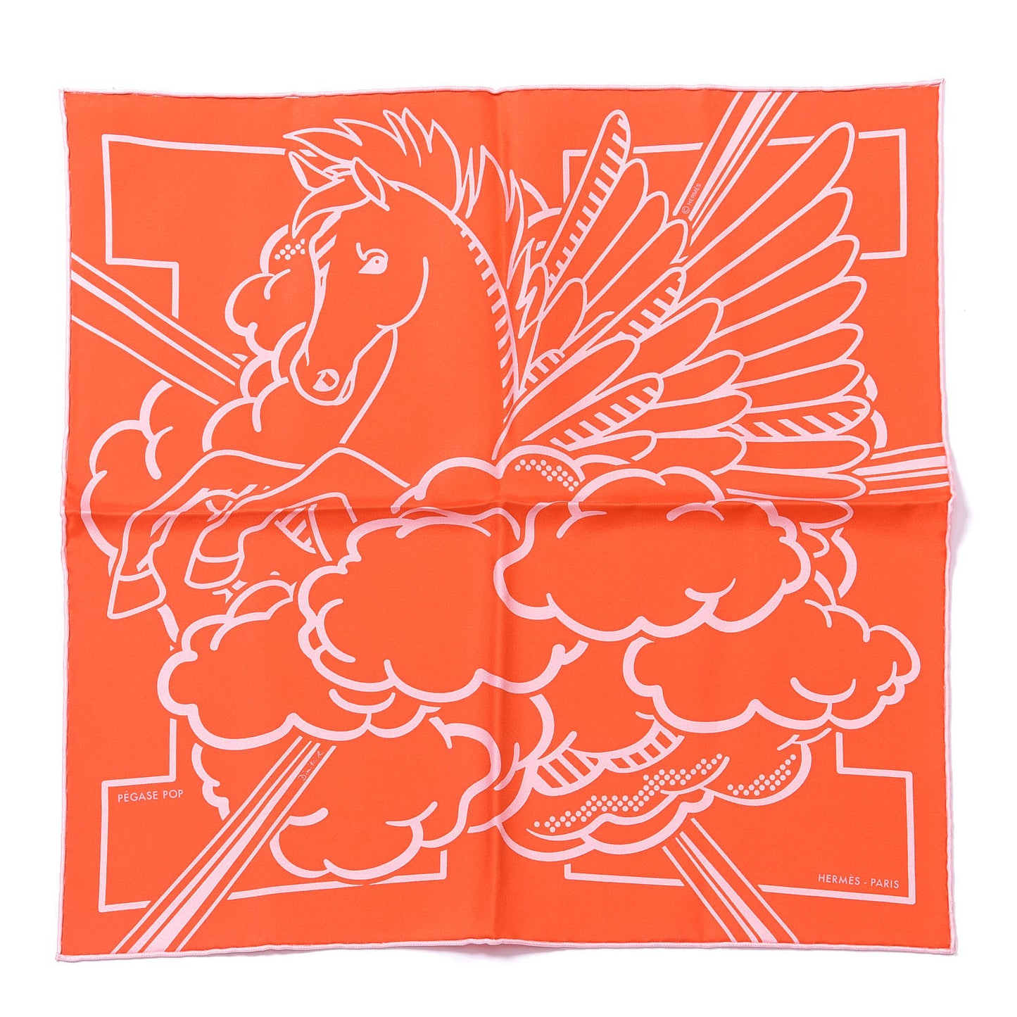 Silk Pegase Pop Pocket Square Vermillon Rose