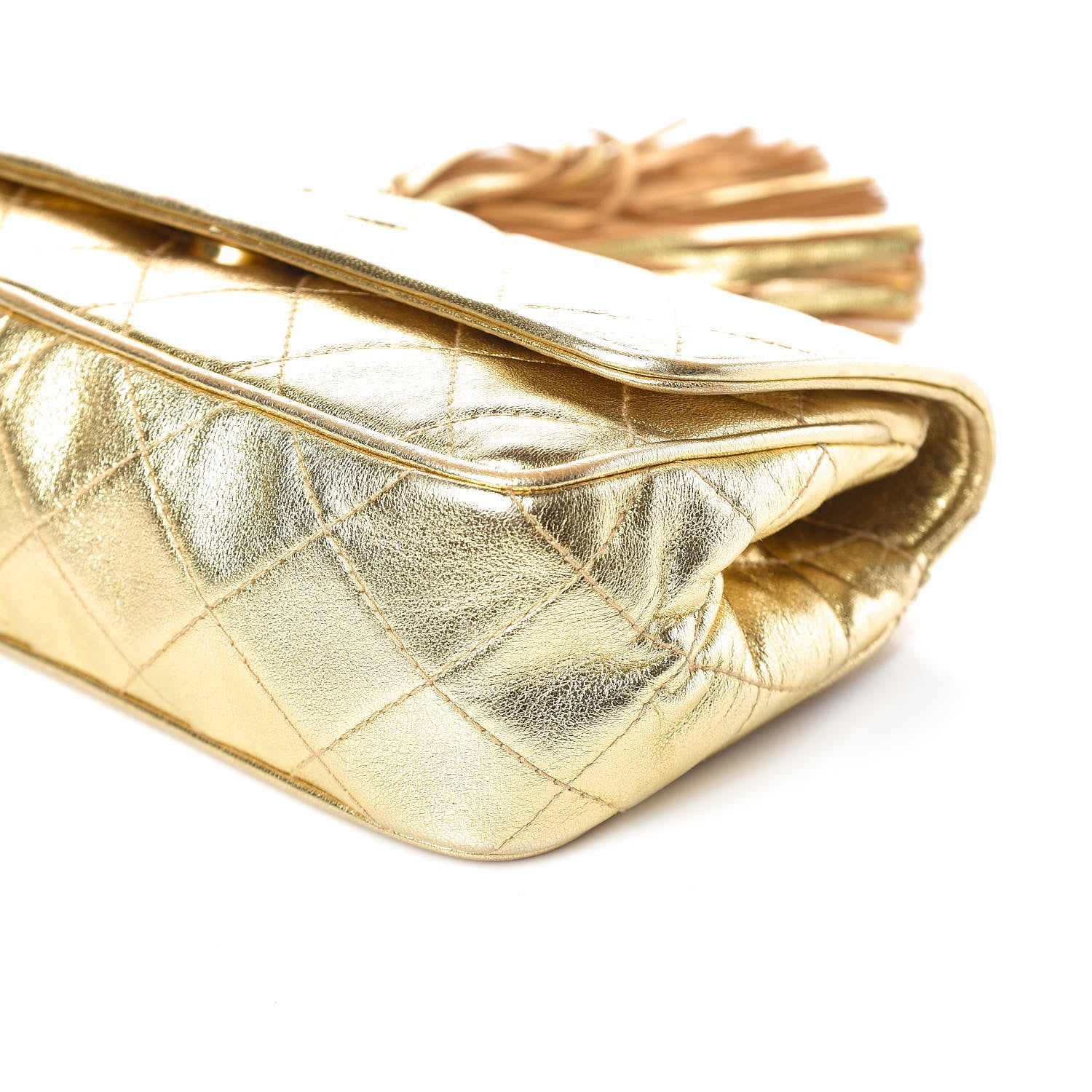 Chanel Lambskin Quilted Tassel Clutch Gold 13 of 15