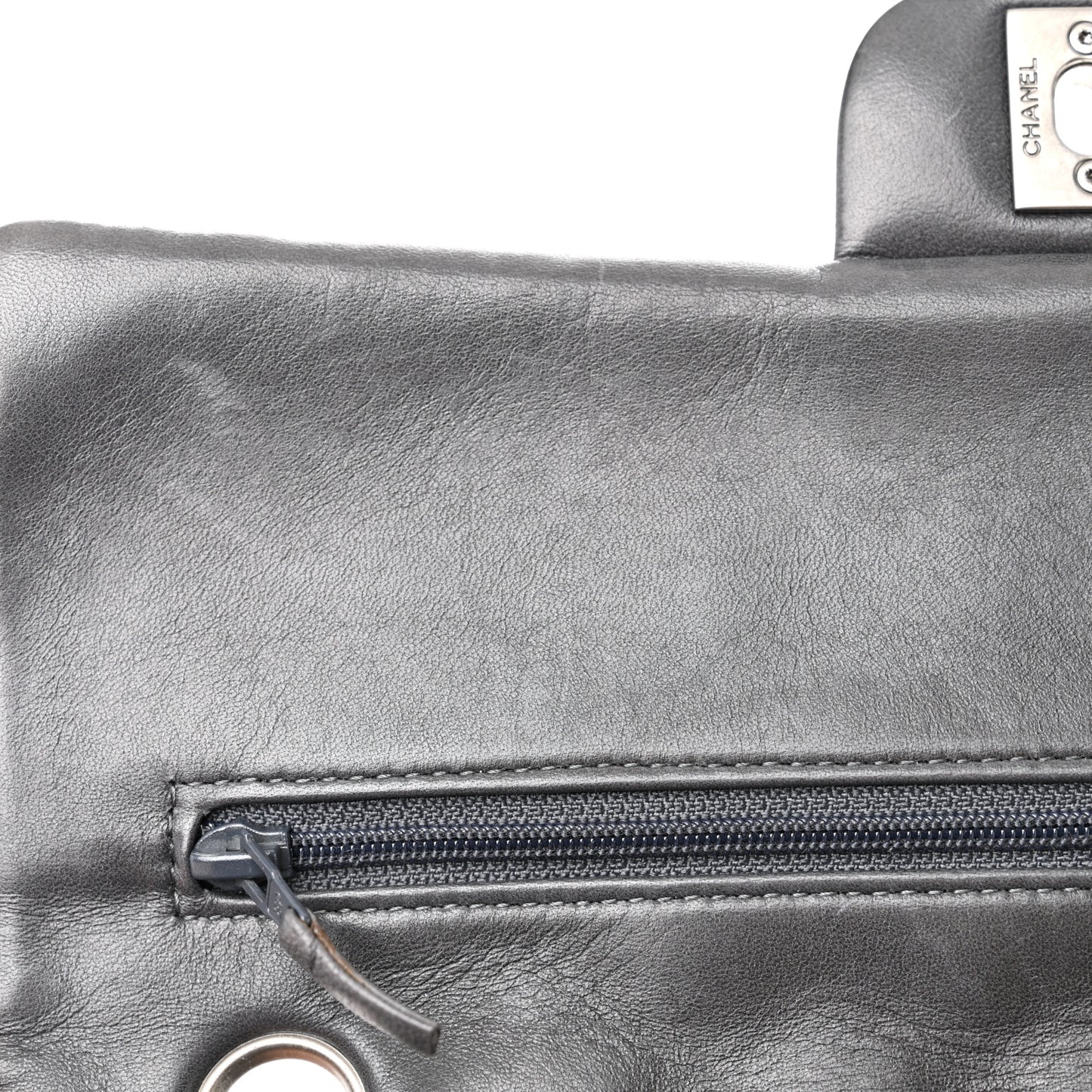 Lambskin Quilted Medium Double Flap Dark Grey