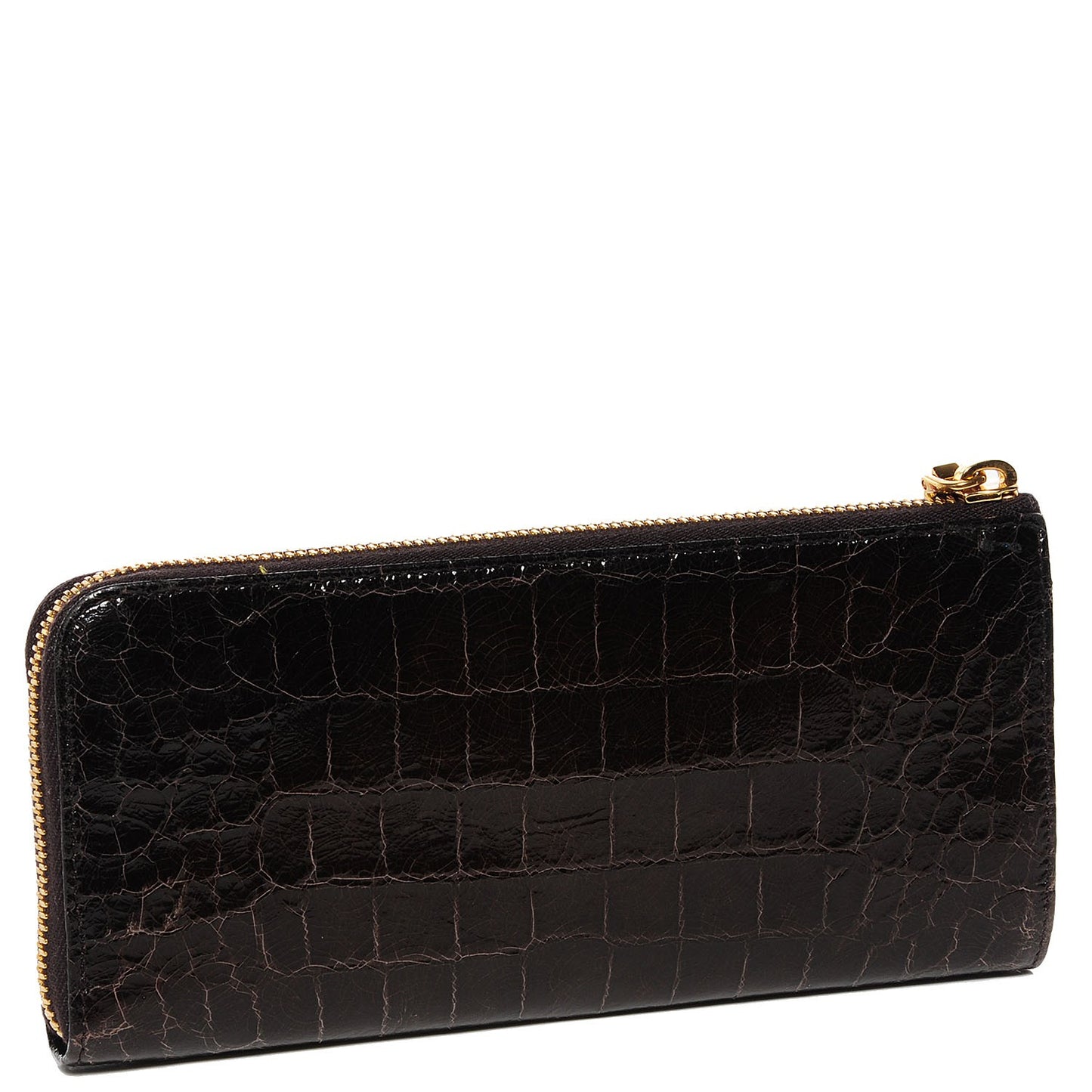 Patent Crocodile Embossed St Cocco Lux Zip Wallet Chocolate