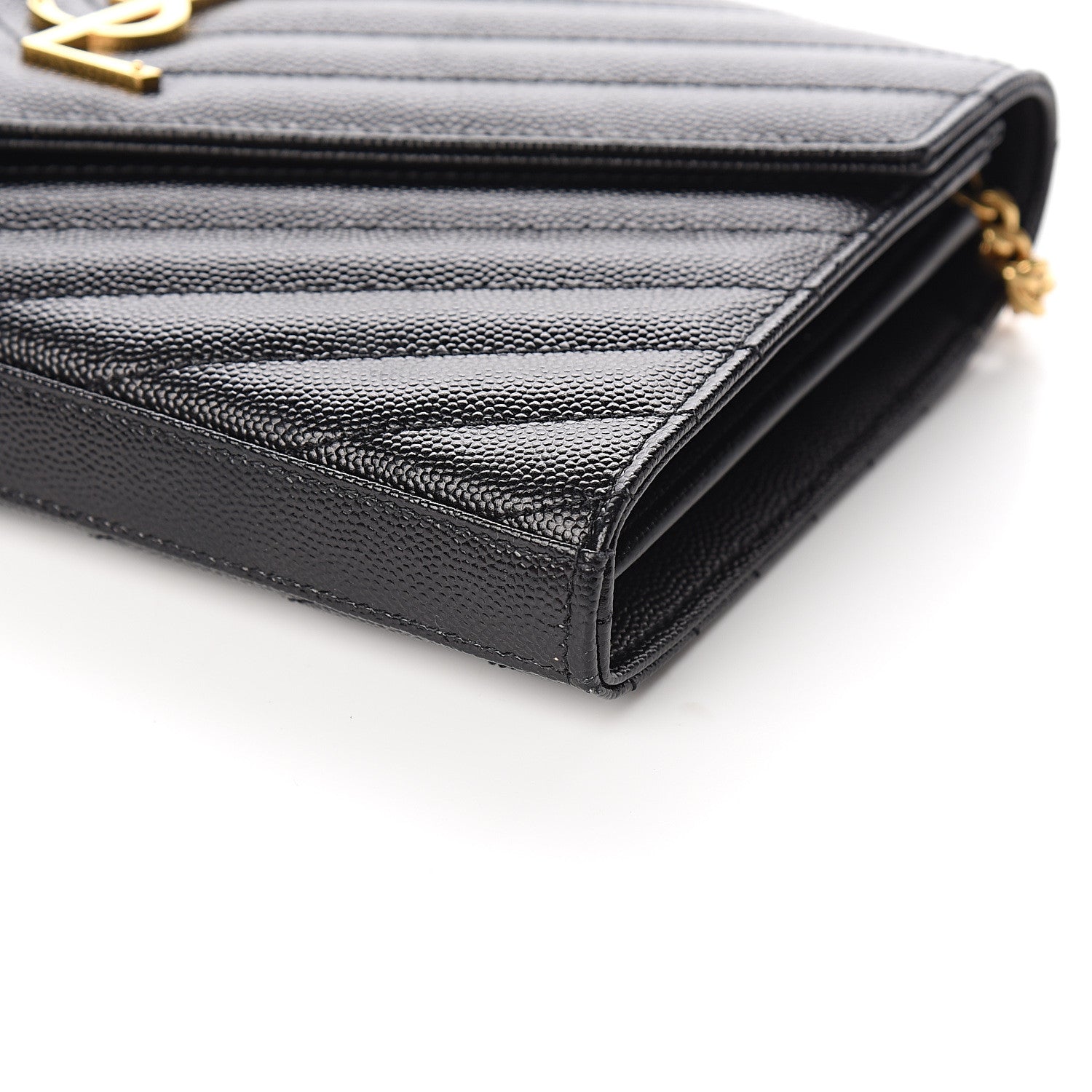 Saint Laurent Grain De Poudre Matelasse Chevron Monogram Chain Wallet Black 7 of 9