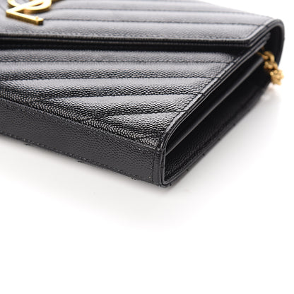 Saint Laurent Grain De Poudre Matelasse Chevron Monogram Chain Wallet Black 7 of 9