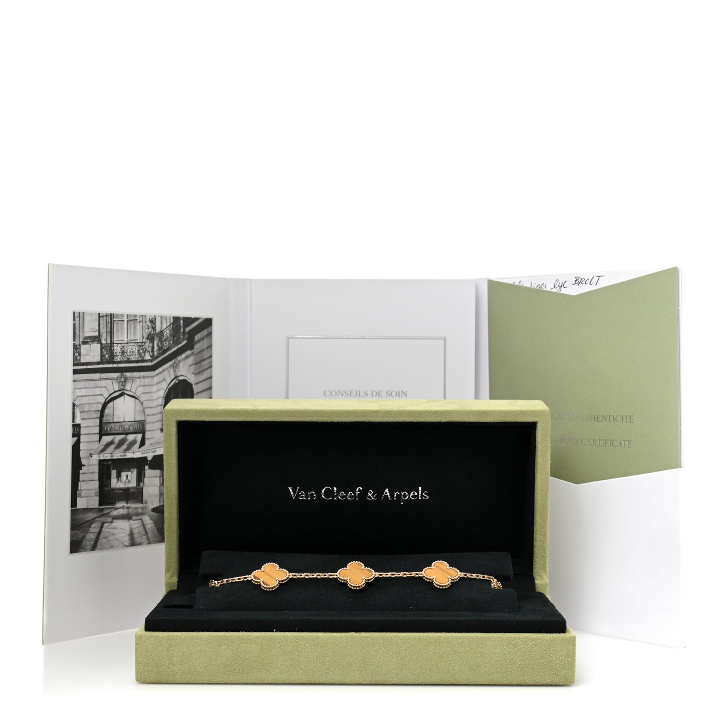 VAN CLEEF & ARPELS 18K Yellow Gold Tiger Eye 5 Motifs Vintage Alhambra Bracelet