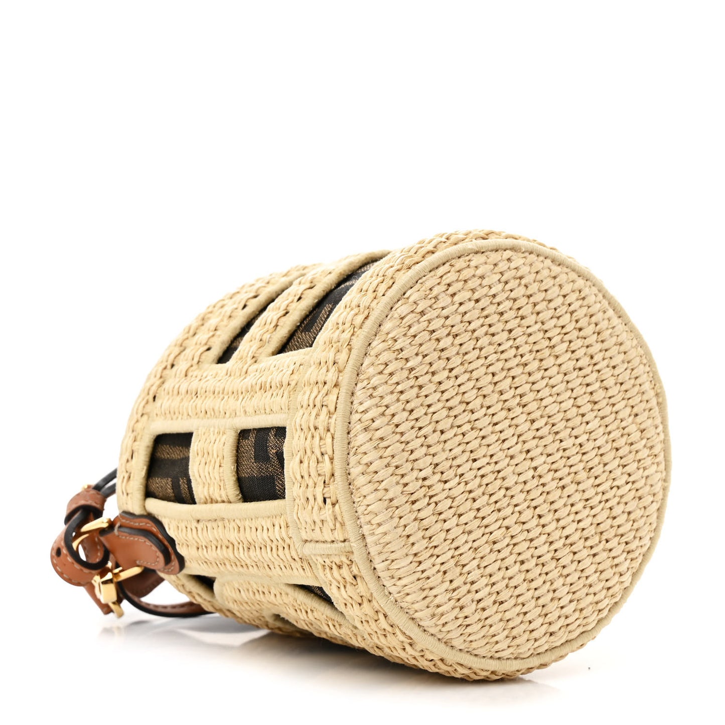 Paglia Chicco Riso Fabric Jacquard FF 1974 Vitello Grace Mini Step Out Bucket Bag Alchemy Tabacco Brandy