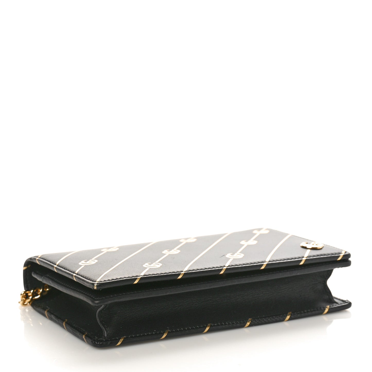 Calfskin Diagonal GG Mini Chain Wallet Black Gold