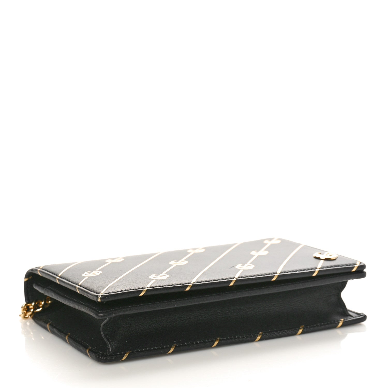 Gucci Calfskin Diagonal GG Mini Chain Wallet Black Gold 4 of 10