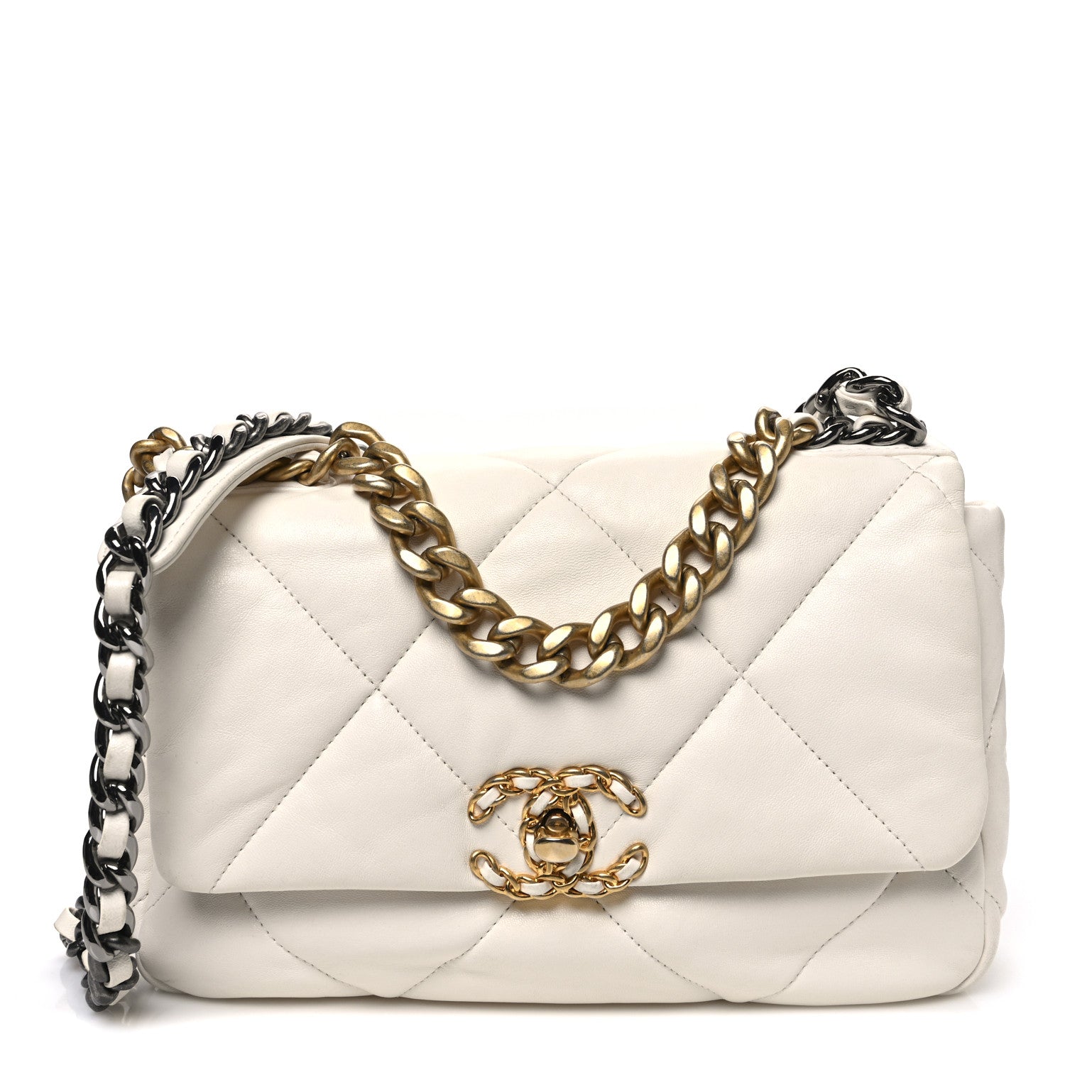 Chanel Goatskin Quilted Medium Chanel 19 Flap White 1 of 10