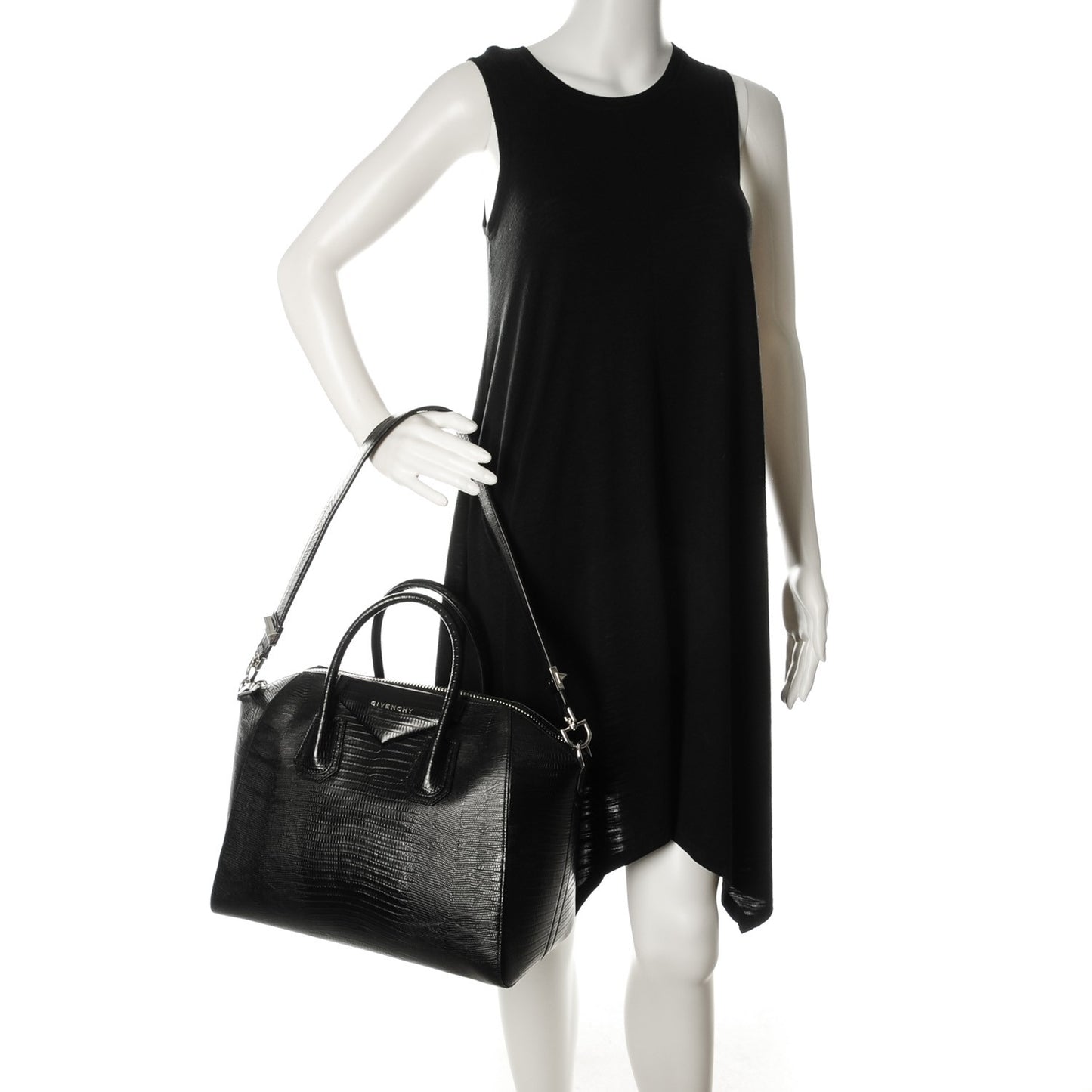 Calfskin Lizard Embossed Medium Antigona Black