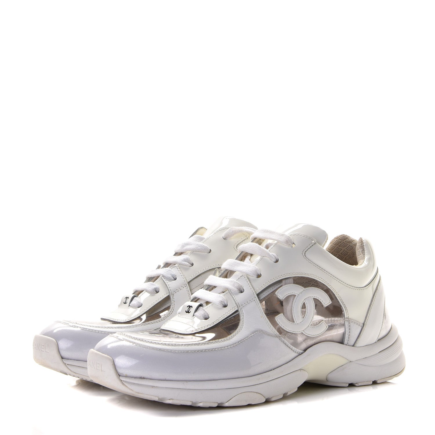 Chanel Calfskin Patent Transparent Womens CC Sneakers 38.5 White 3 of 18