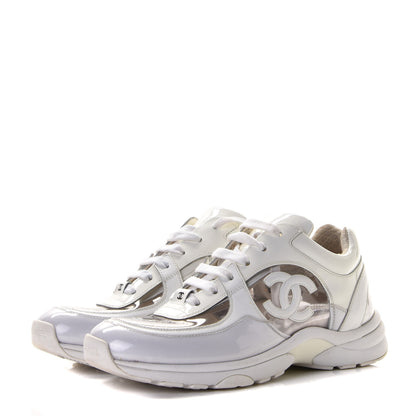 Chanel Calfskin Patent Transparent Womens CC Sneakers 38.5 White 3 of 18