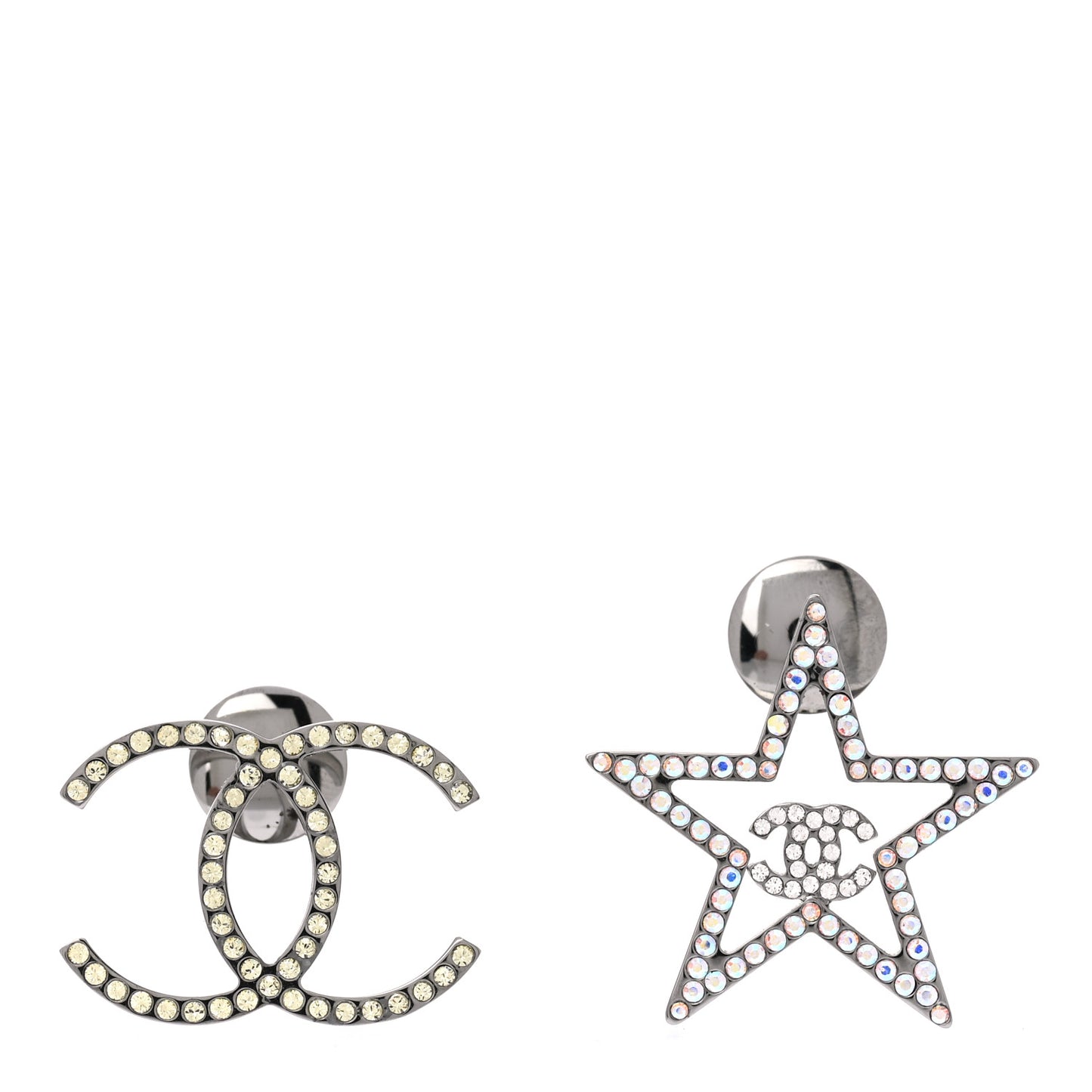 Crystal CC Star Pin Brooch Set Silver