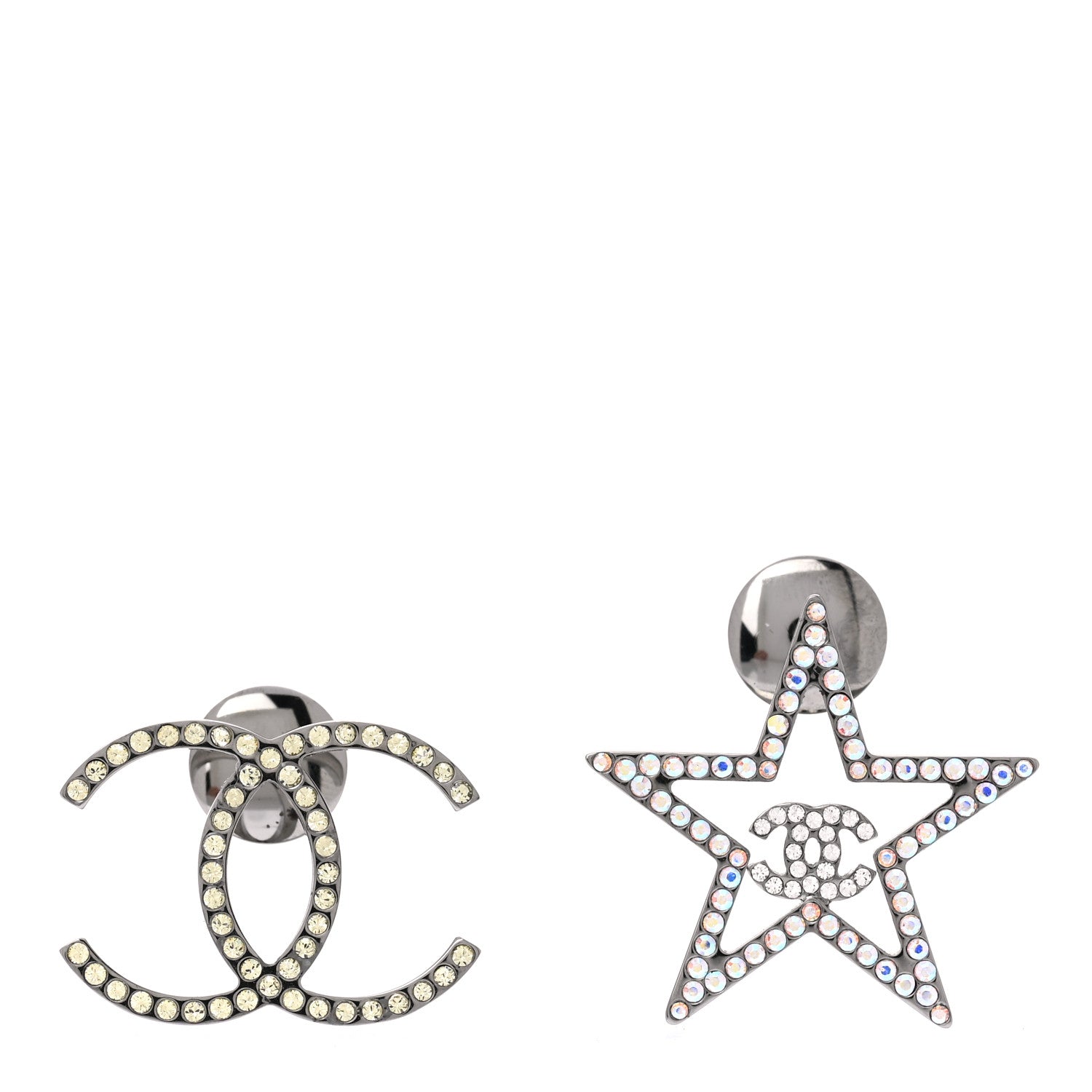 Chanel Crystal CC Star Pin Brooch Set Silver 1 of 5