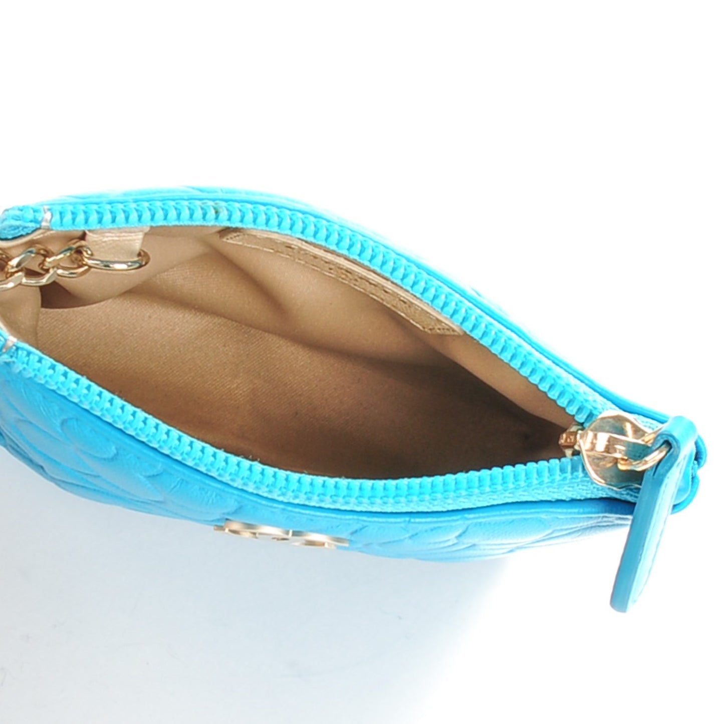 Lambskin Camellia Embossed Key Holder Case Turquoise