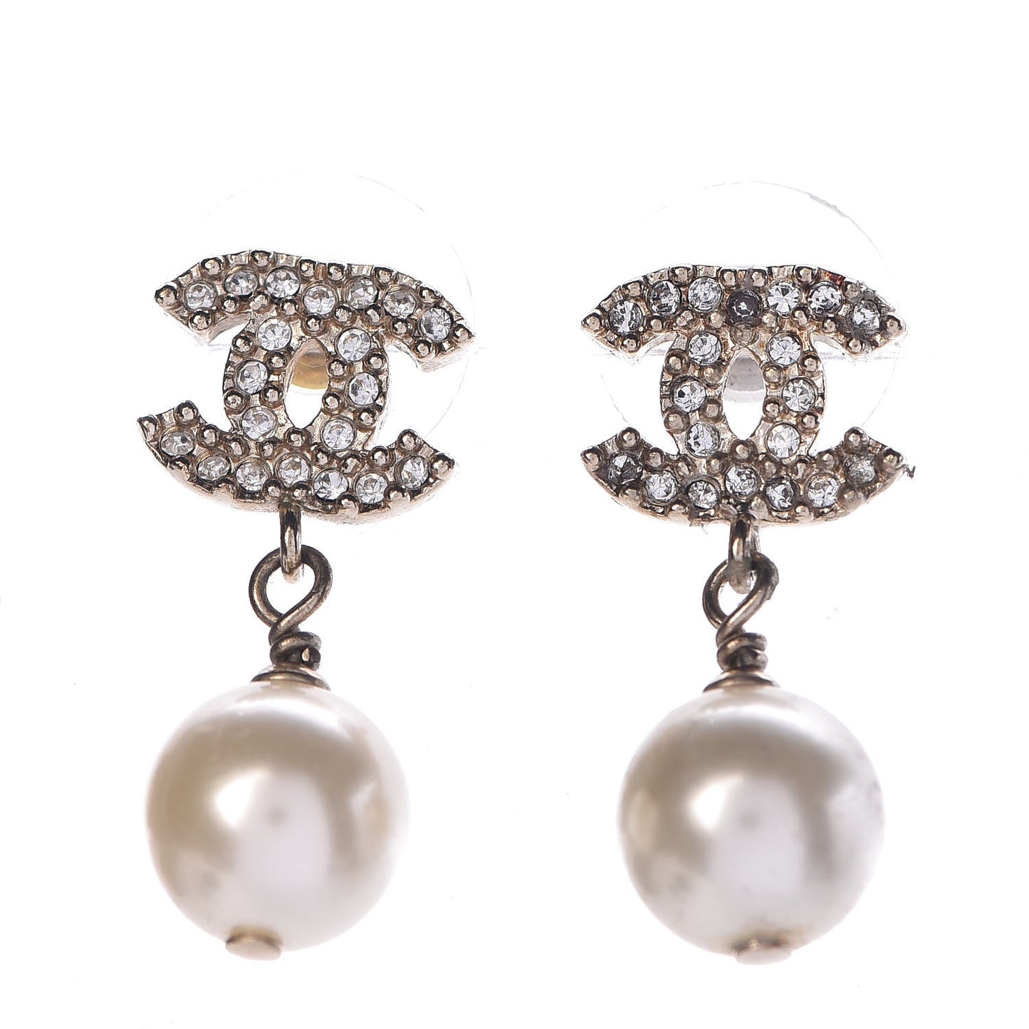 Crystal Pearl CC Drop Earrings Gold