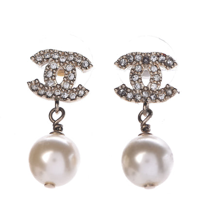 Chanel Crystal Pearl CC Drop Earrings Gold 1 of 4
