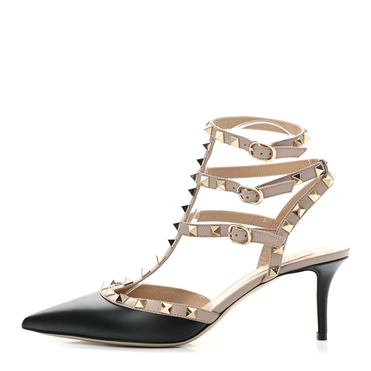 Valentino Garavani Calfskin Nappa Rockstud Ankle Strap 65mm Pumps 39 Black Poudre 1 of 8