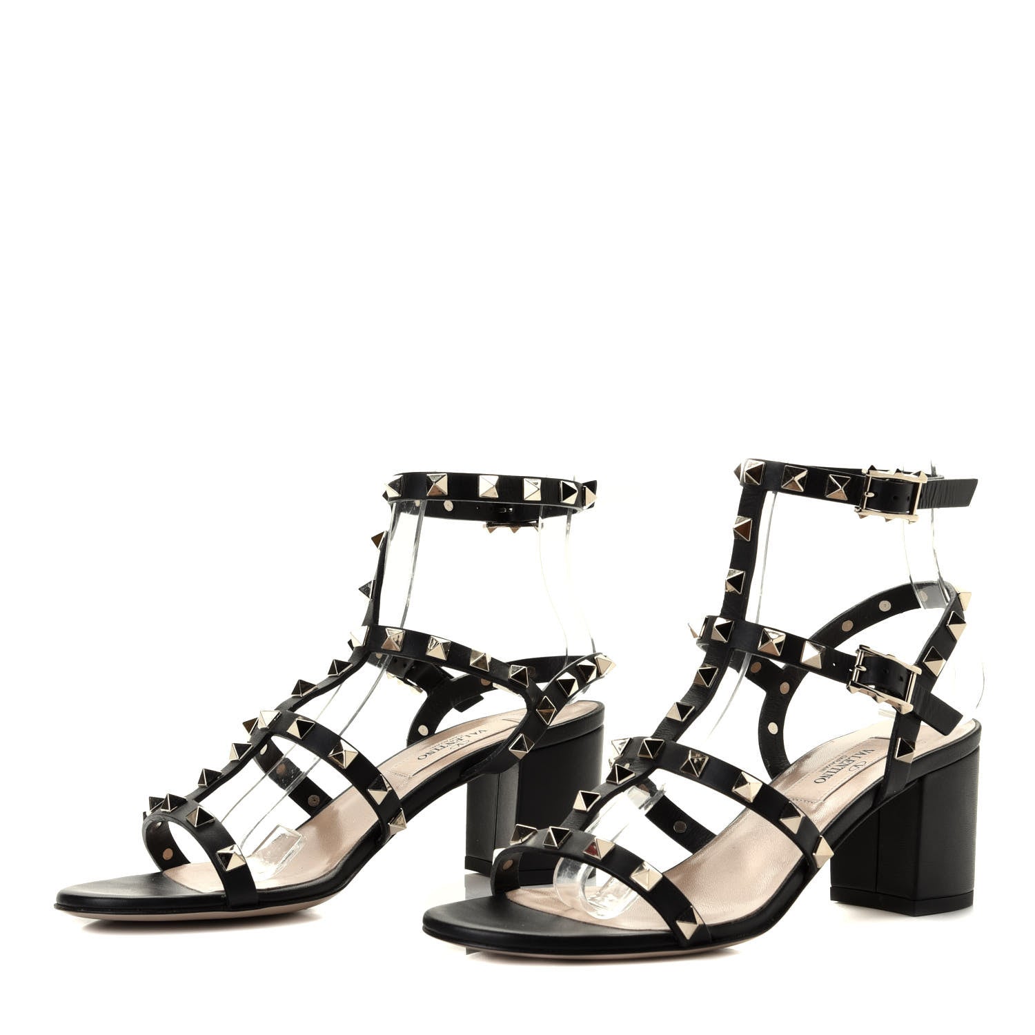 Valentino Garavani Calfskin Rockstud 60mm City Sandals 35.5 Black 2 of 6