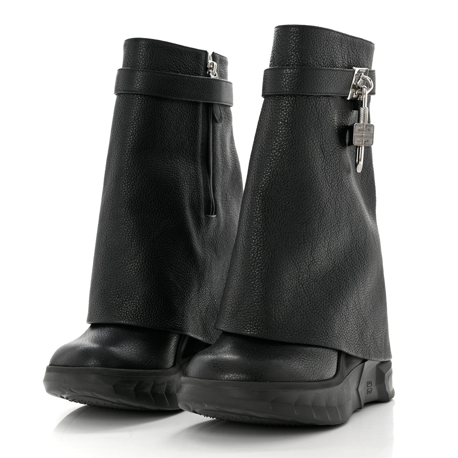 Givenchy Grained Calfskin Shark Lock Biker Ankle Boots 41 Black 3 of 9