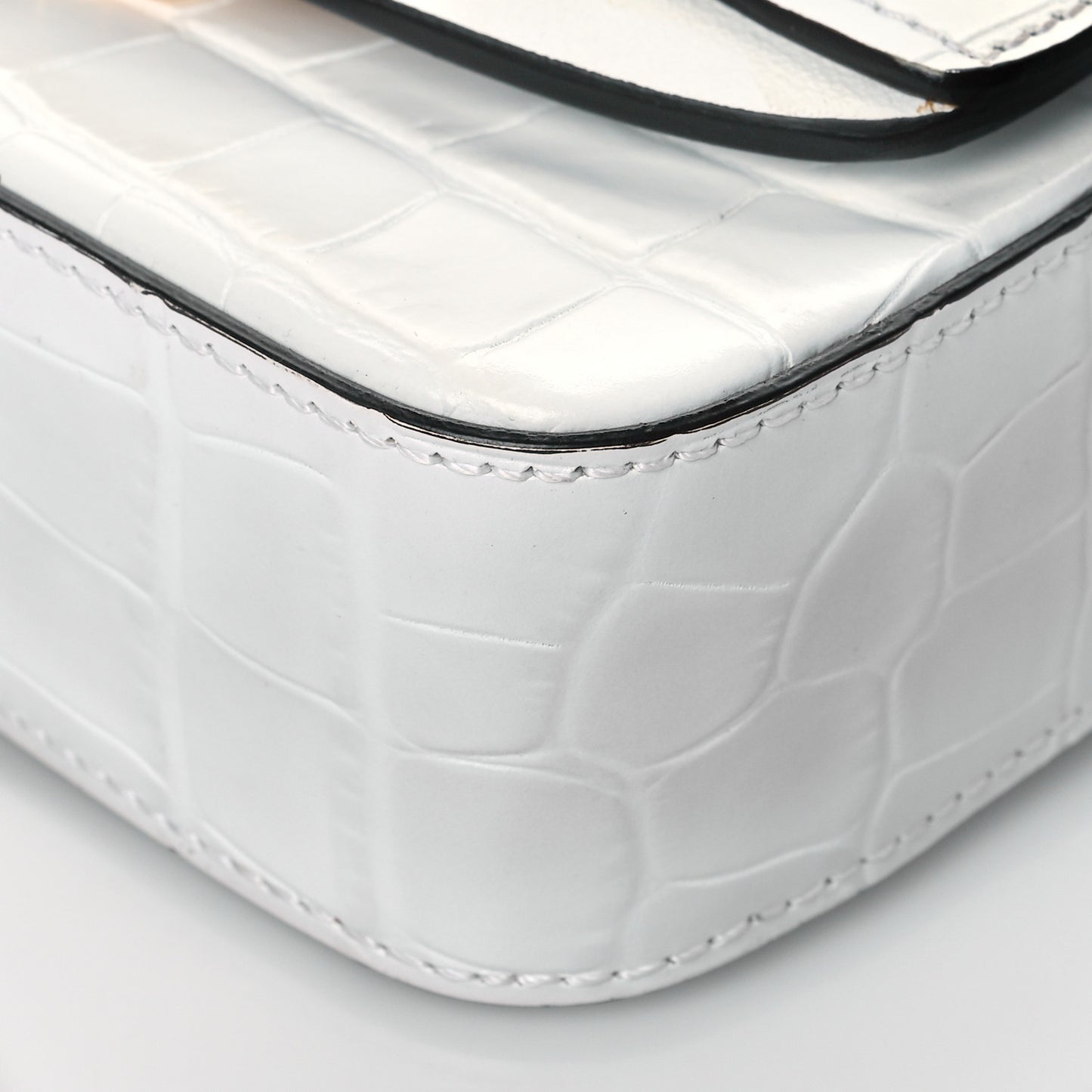 Calfskin Crocodile Embossed Mini C Double Carry Brilliant White