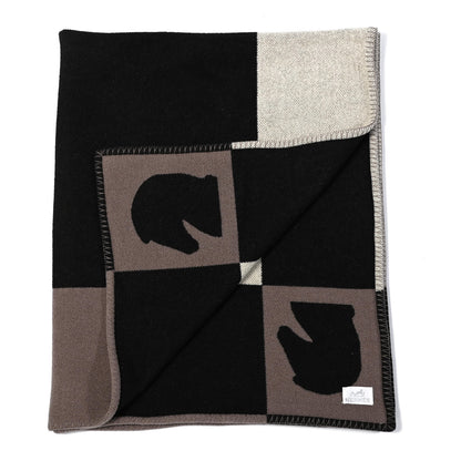 Hermes Wool Cashmere Samarcande Blanket Black Ecru 4 of 5