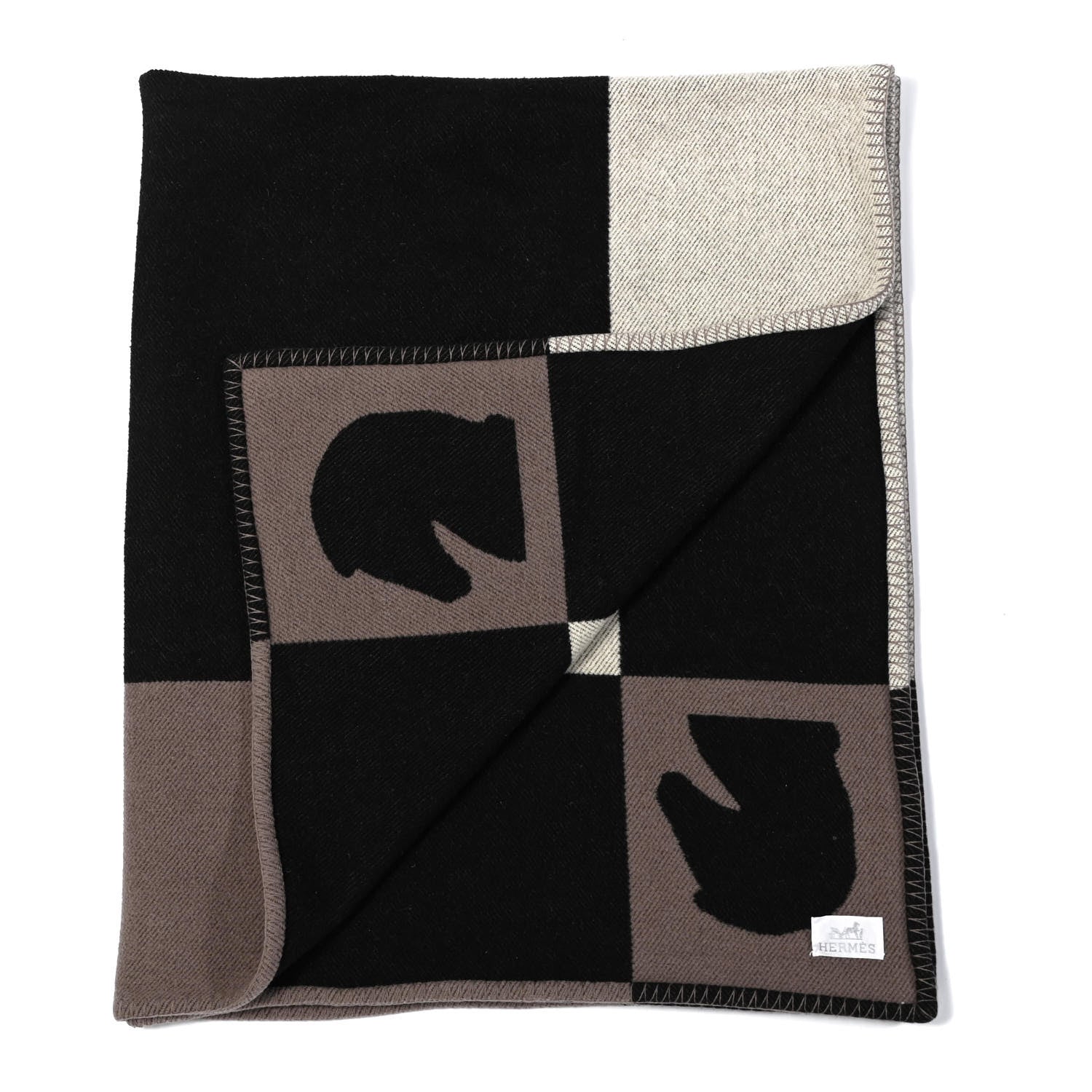 Hermes Wool Cashmere Samarcande Blanket Black Ecru 4 of 5