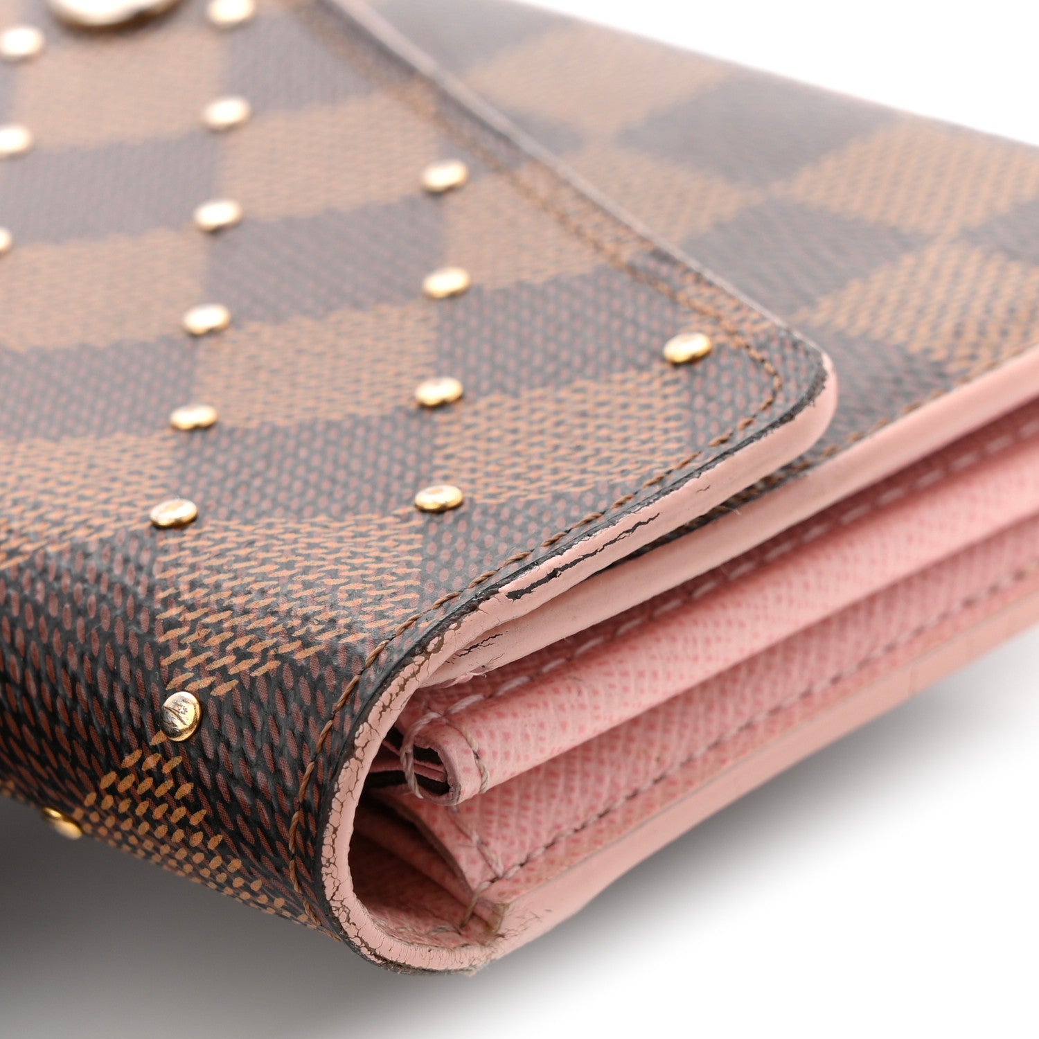 Louis Vuitton Damier Ebene Studded Sarah Wallet NM Rose Ballerine 9 of 10