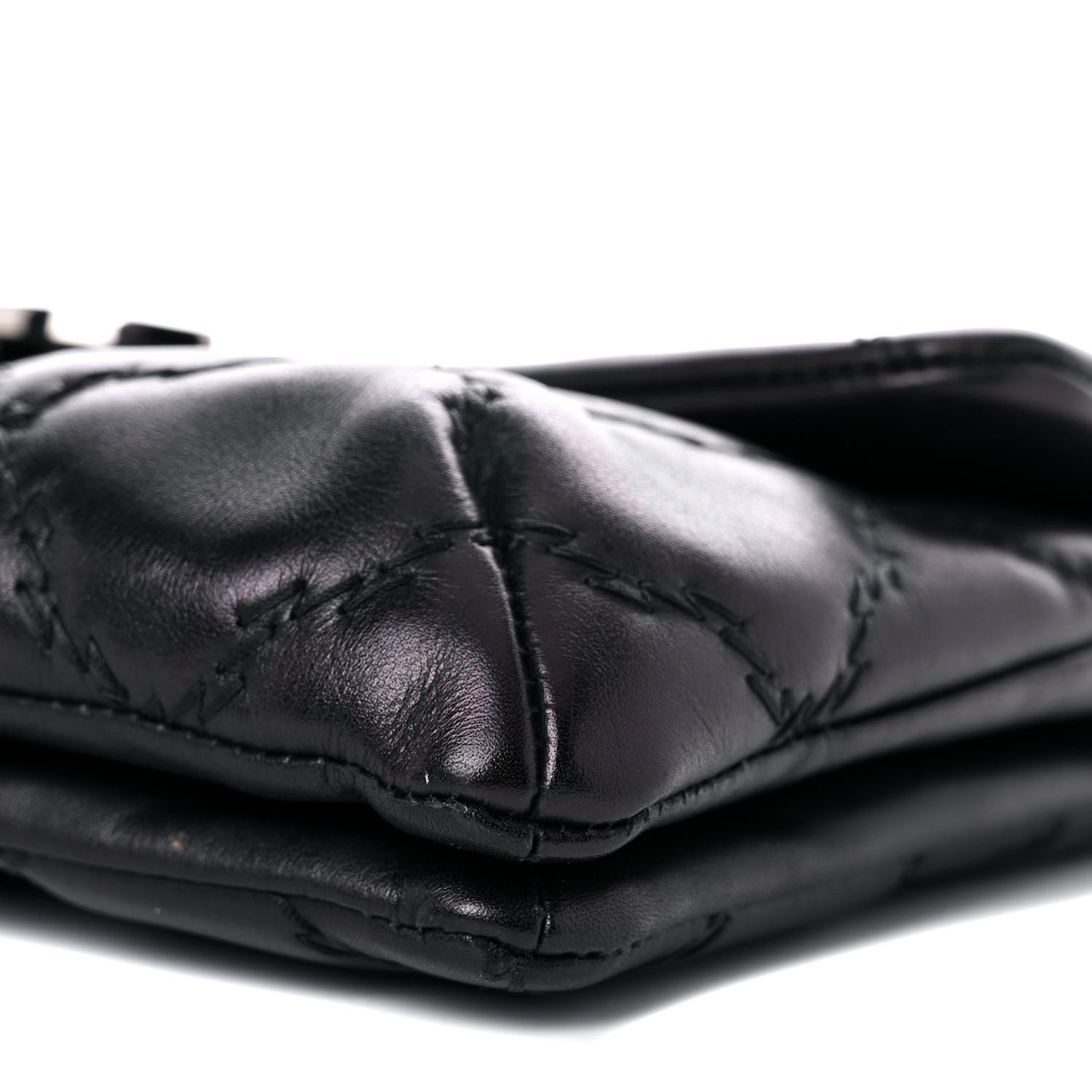 Calfskin Quilted Double Stitch Hamptons Clutch with Chain Black